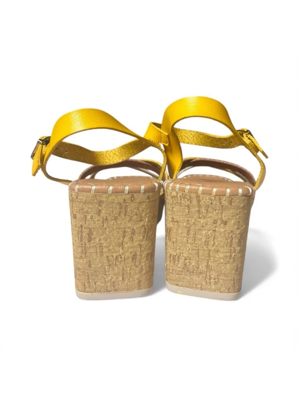 Spring Step Patrizia Yellow, Brown & Cream Cork Wedge Sandals